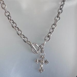 Vintage Ann King Silver toggle 18" heavy thick chain and 925 cross enhancer 72G